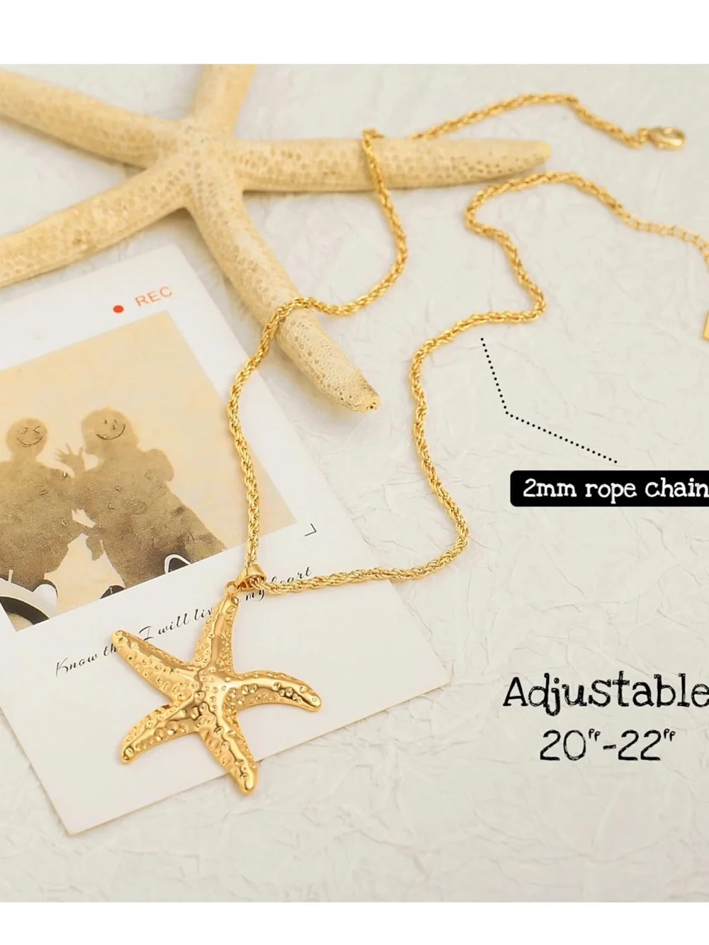 Gold Starfish Pendant Necklace and Earrings Set